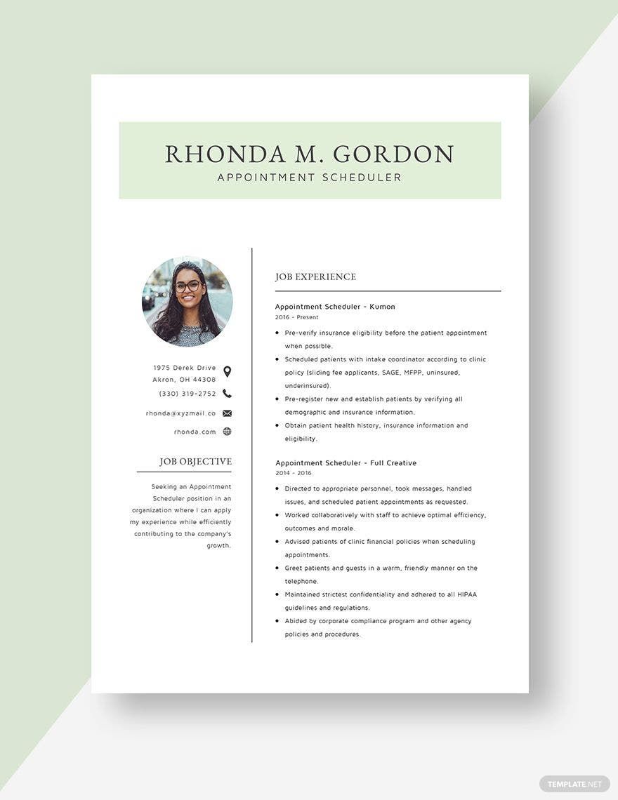 Appointment Scheduler Resume