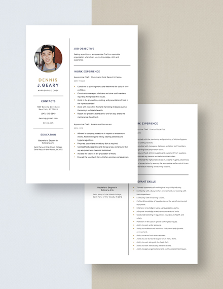 Apprentice Chef Resume Template - Word, Apple Pages 5DA