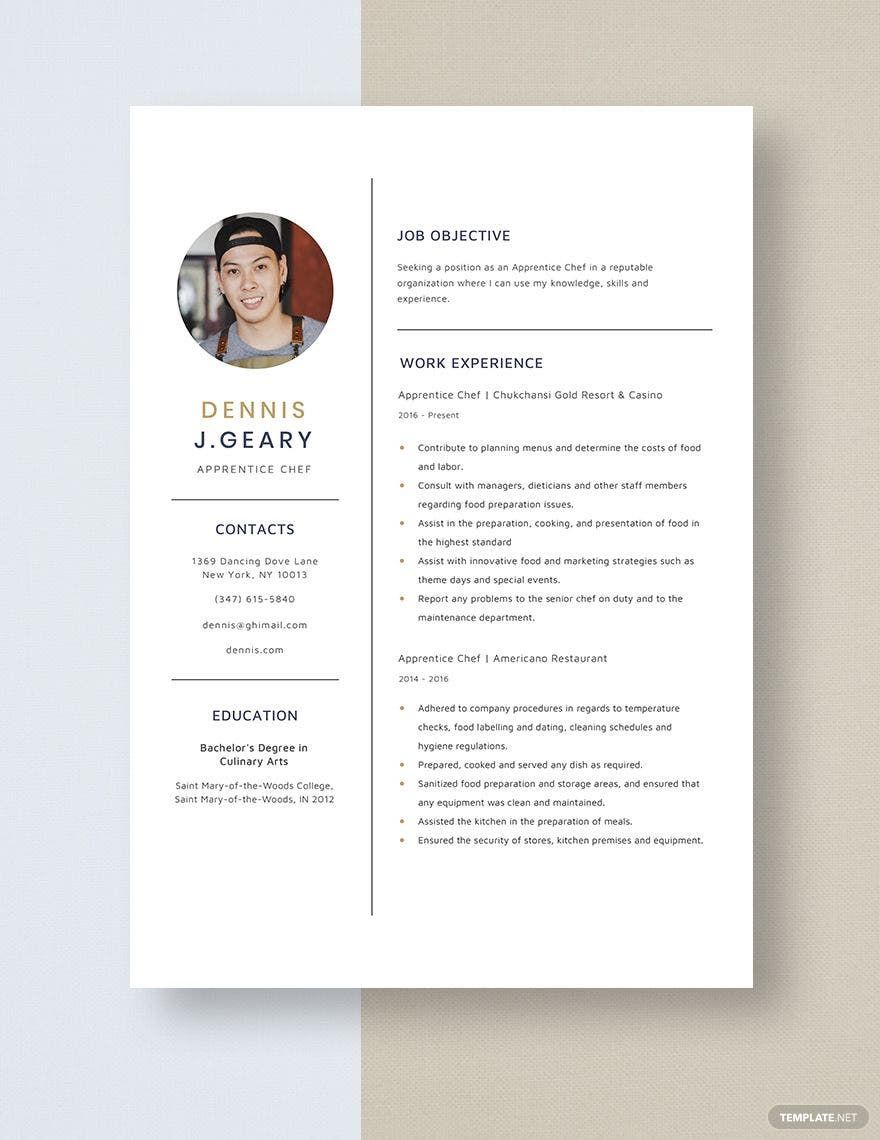 Apprentice Chef Resume - Download In Word, Apple Pages | Template.Net