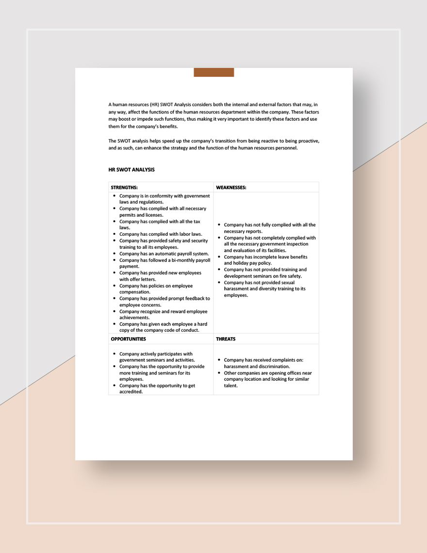 SWOT Analysis for Human Resources Template
