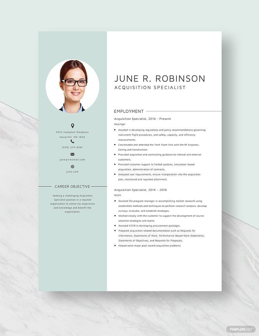 Acquisition Specialist Resume