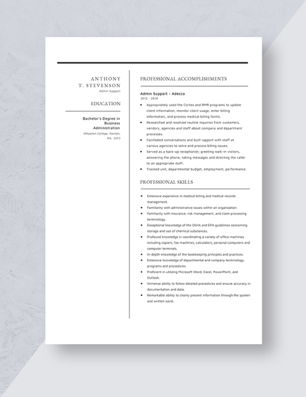 Admin Support Resume Template