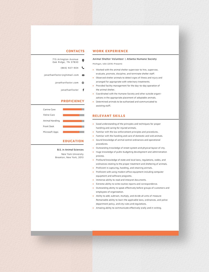 Free Animal Shelter Manager Resume Download In Word PSD Apple Pages 