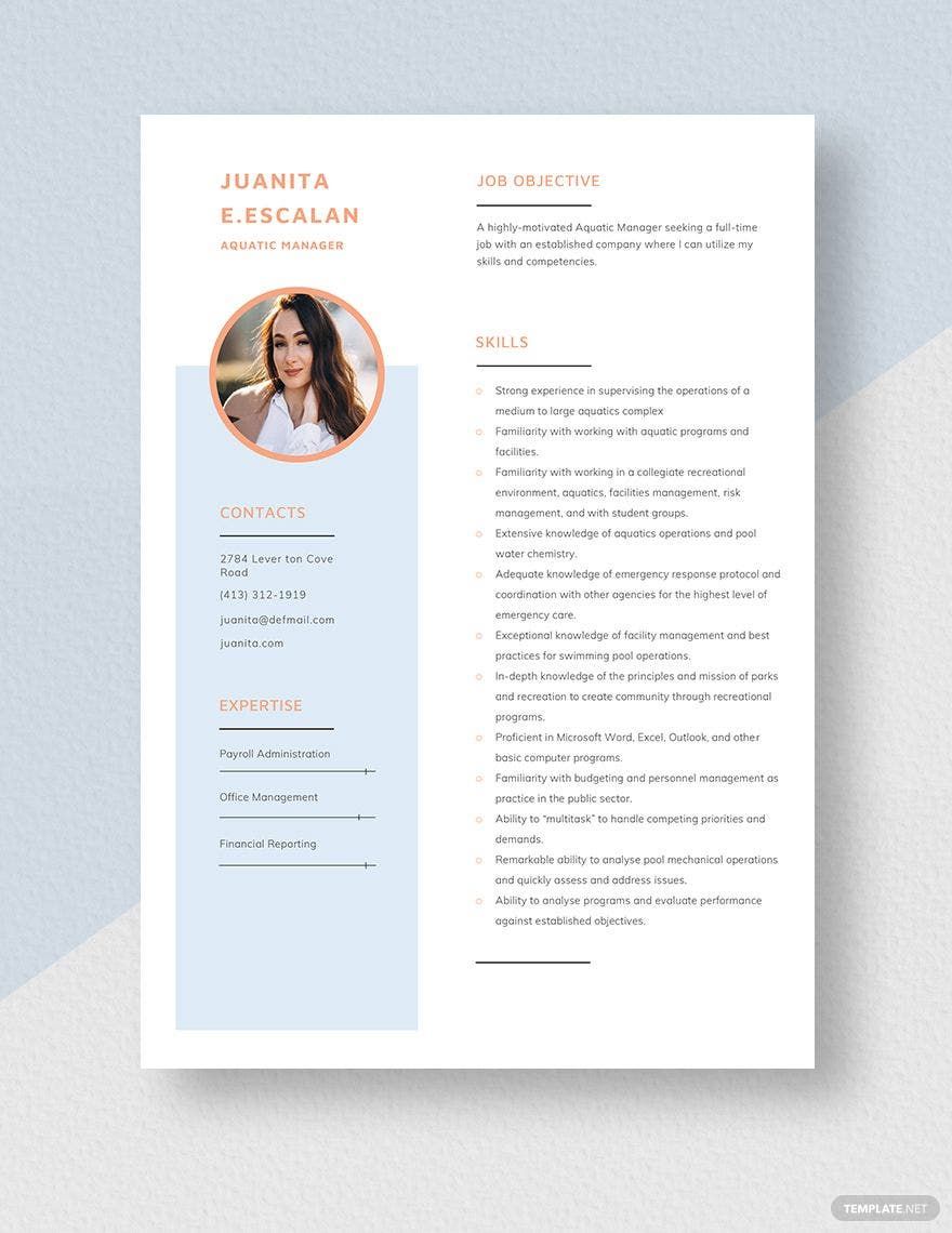 Free Aquatic Manager Resume Template