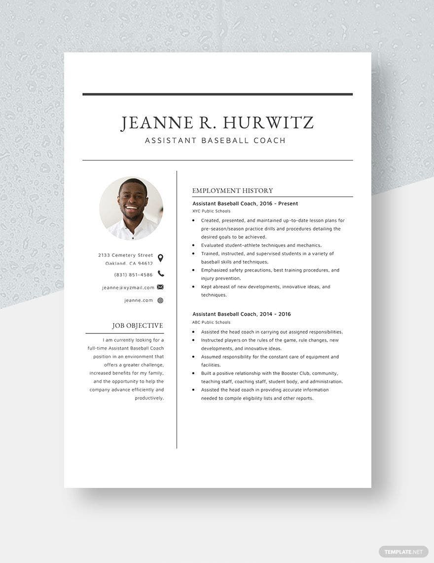 Assistant Baseball Coach Resume Template