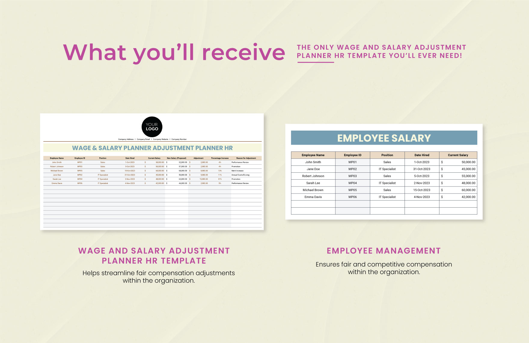 Wage and Salary Adjustment Planner HR Template