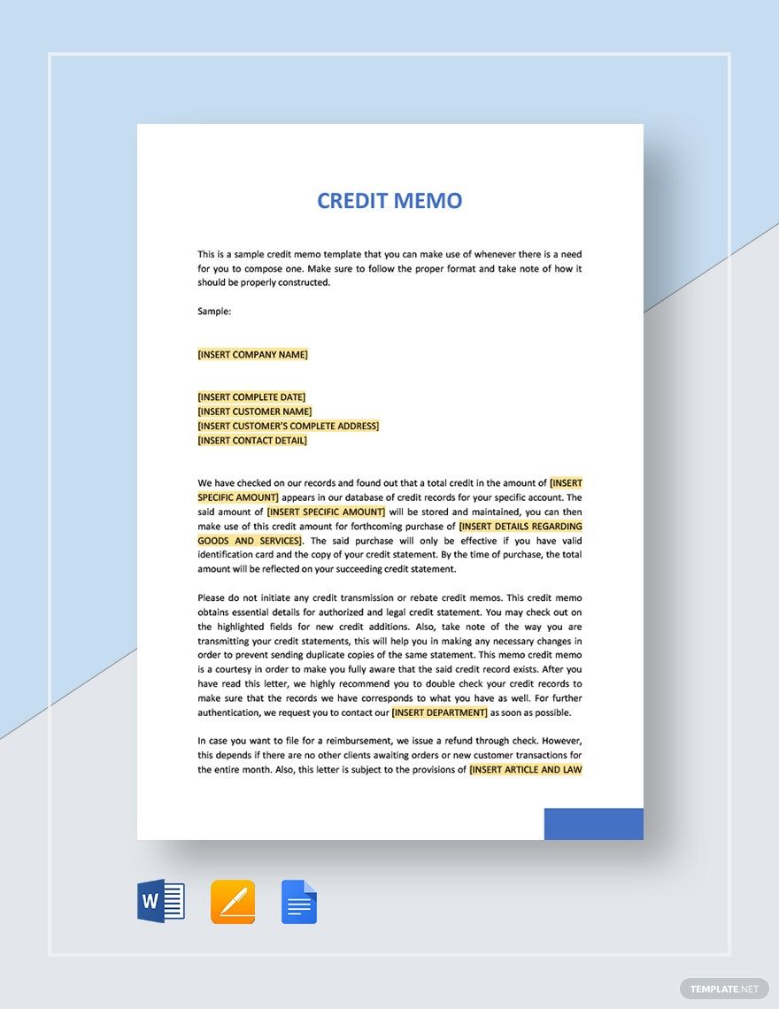Simple Credit Memo Template in Word, Google Docs, Apple Pages