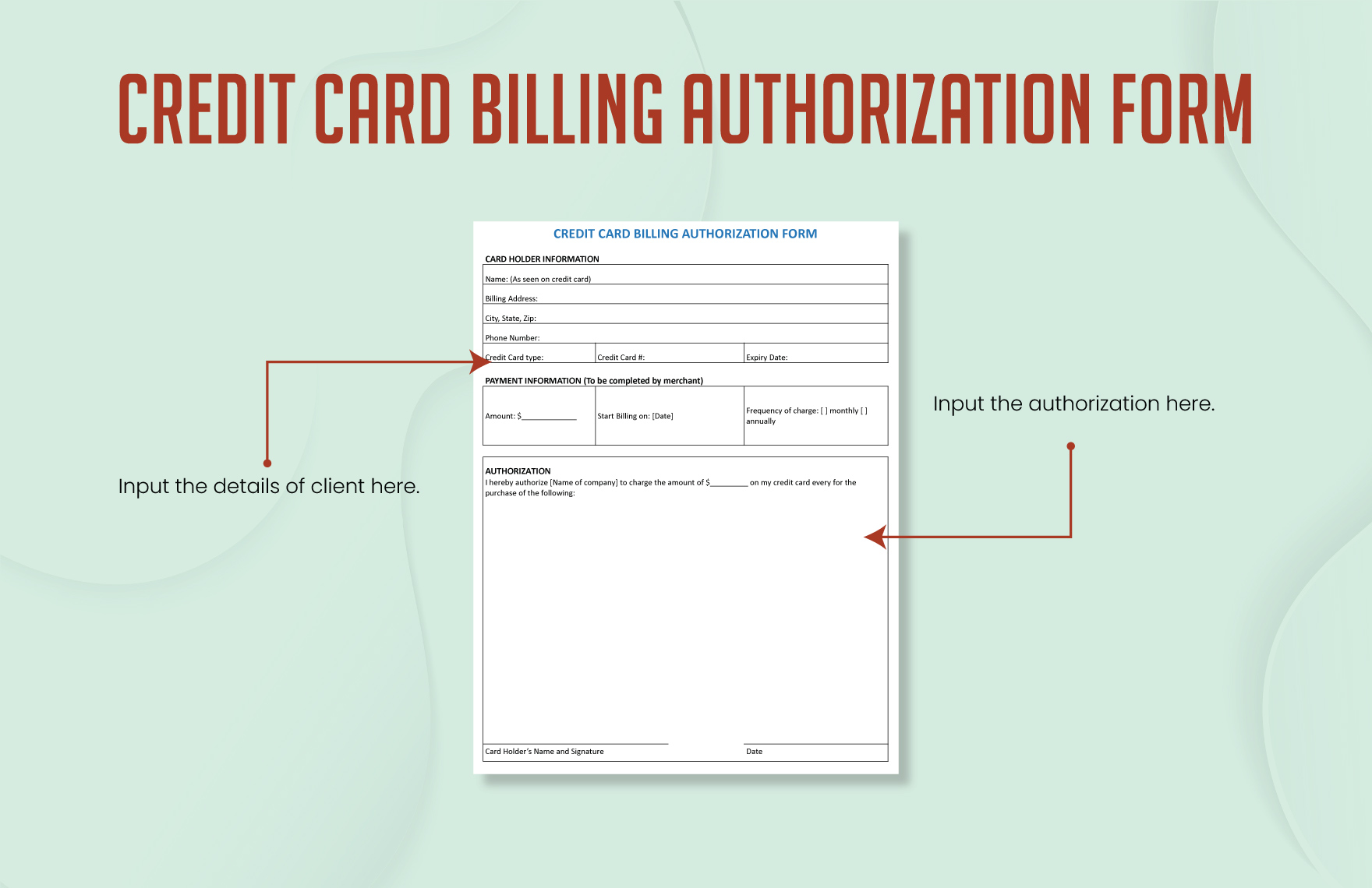 Credit Card Billing Authorization Form Template