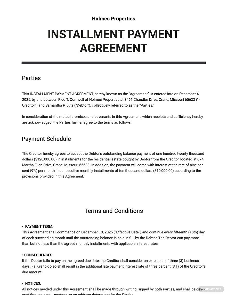 Monthly Payment Agreement Template Google Docs Word Apple Pages