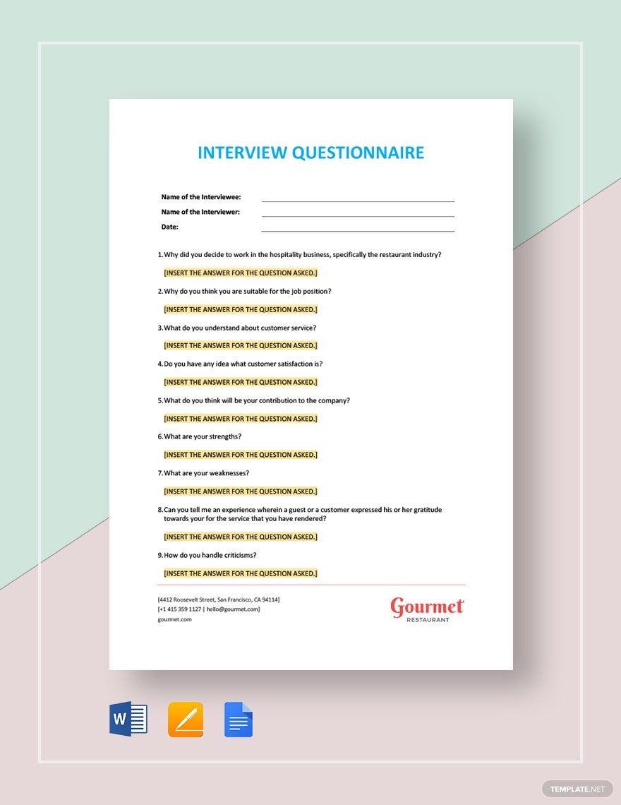 Job Interview Questionnaire Template Download In Word Google Docs 