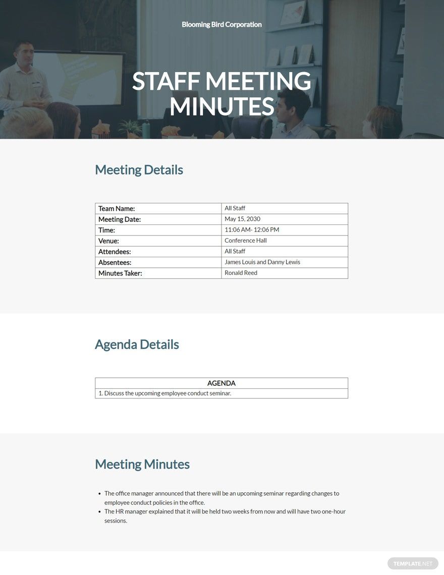 Sample Staff Meeting Minutes Template