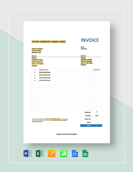 Tax Invoice Template - 23+ Word, Excel, PDF Format Download | Free ...