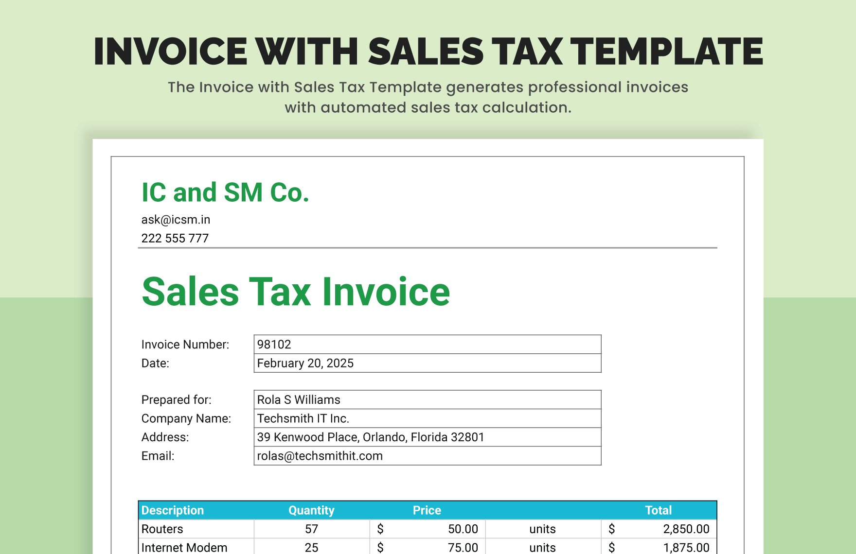 Invoice with Sales Tax Template