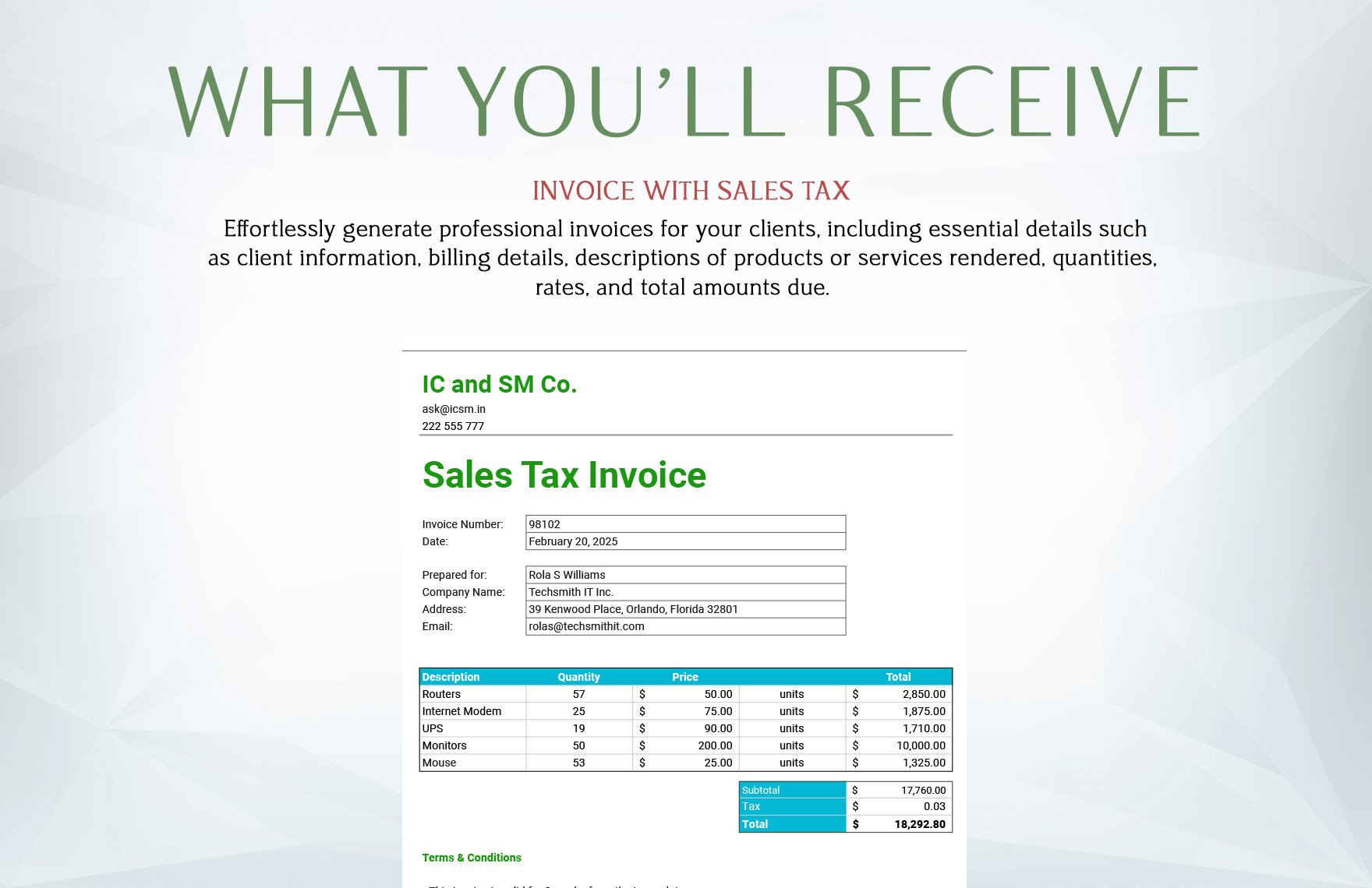 Invoice with Sales Tax Template