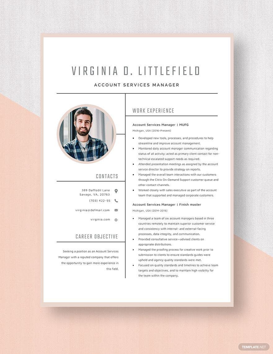 Account Services Manager Resume Template