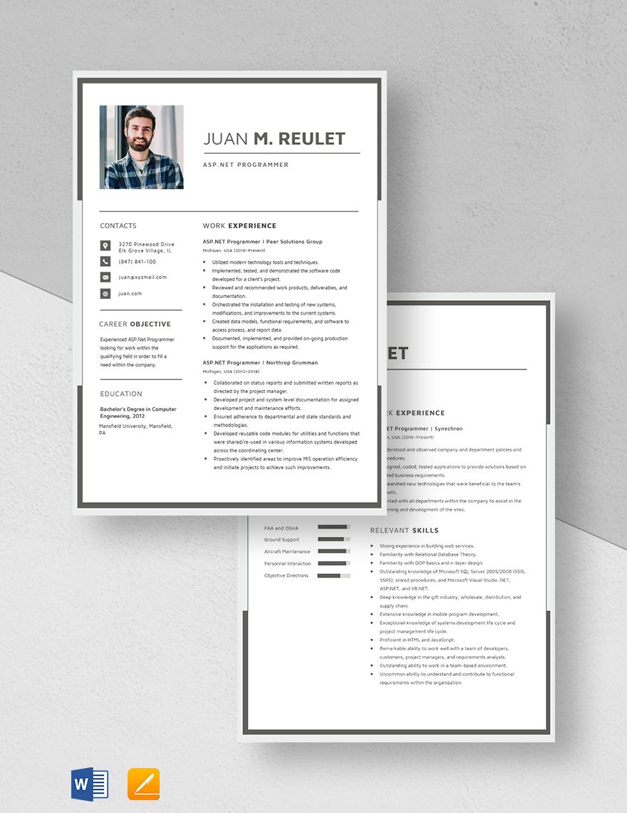 Programmer Resume Template Word, Apple Pages