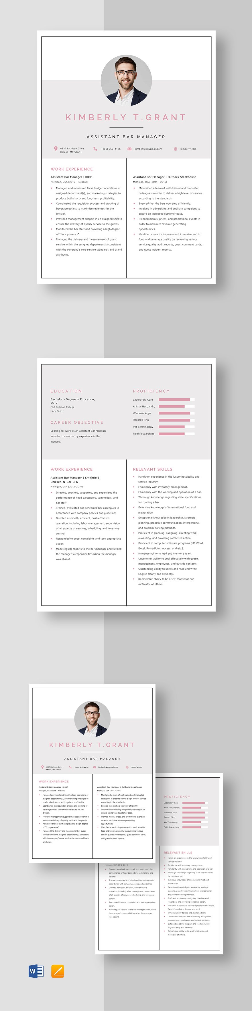 Assistant Bar Manager Resume Template