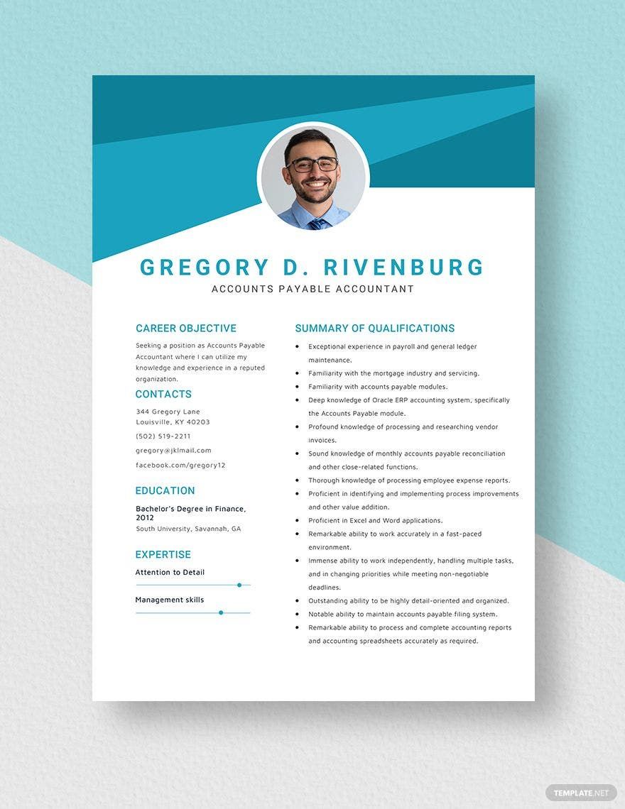 Accounts Payable Accountant Resume Template - Word, Apple Pages 