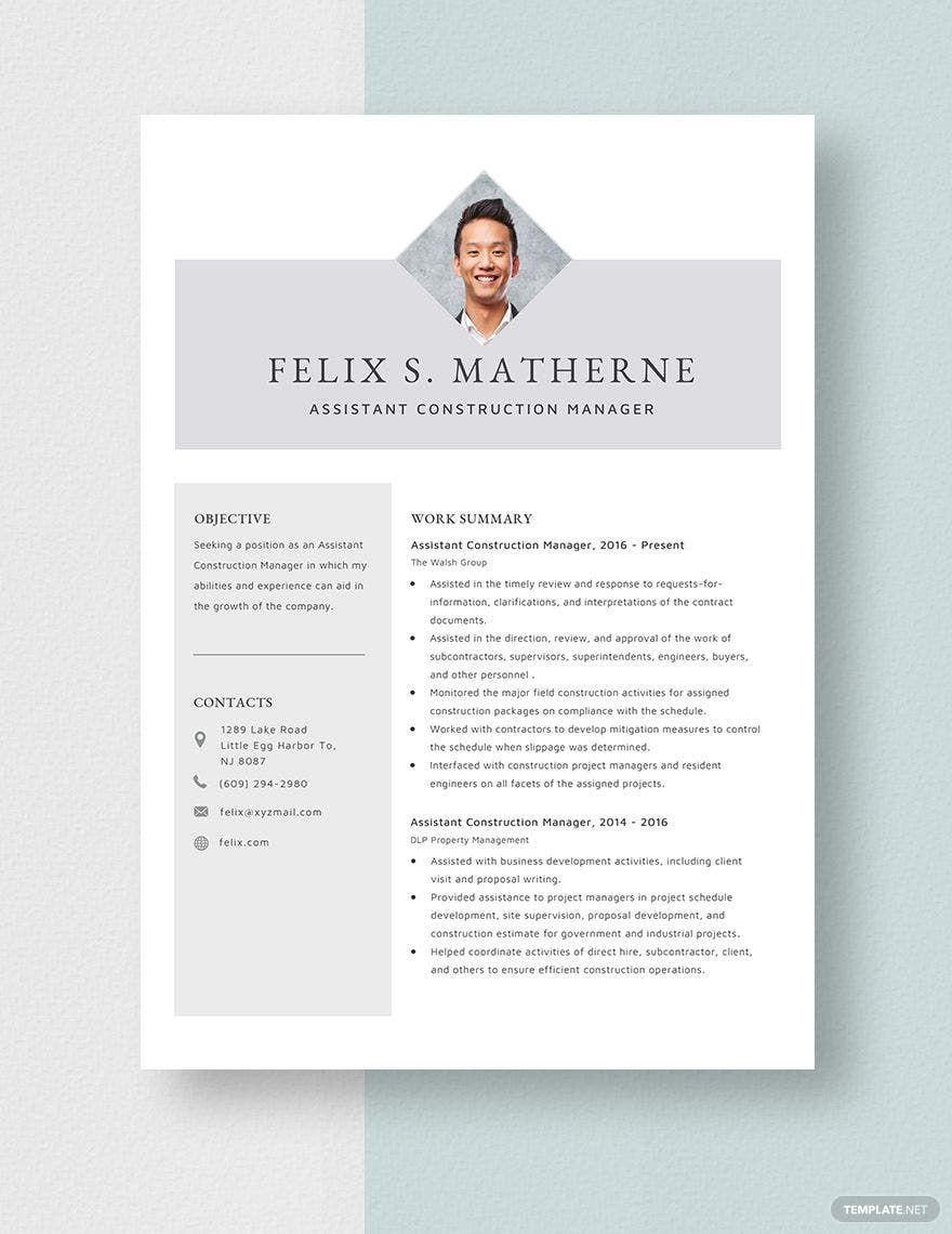 Assistant Construction Manager Resume Template