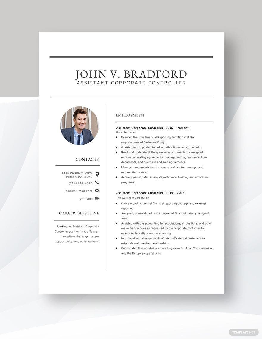 Assistant Corporate Controller Resume