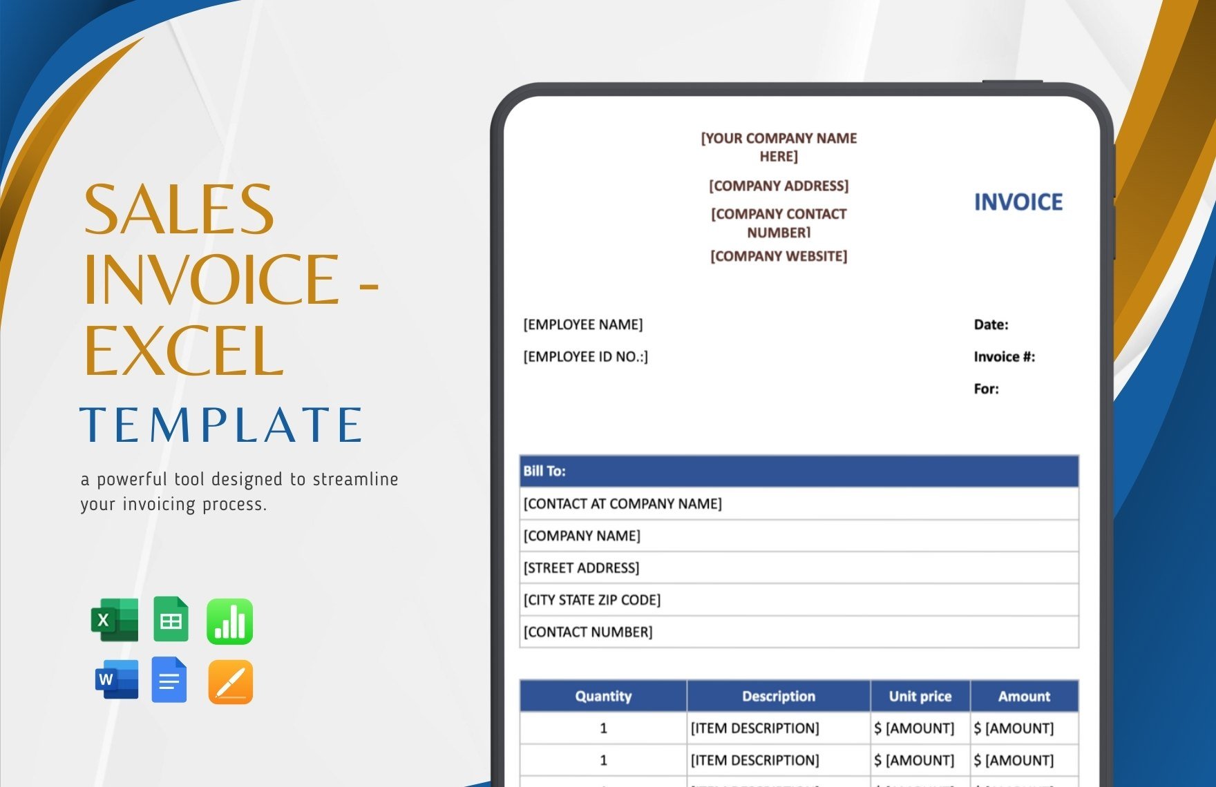 Sales Invoice - Excel Template in Word, Google Docs, Excel, Google Sheets, Apple Pages, Apple Numbers