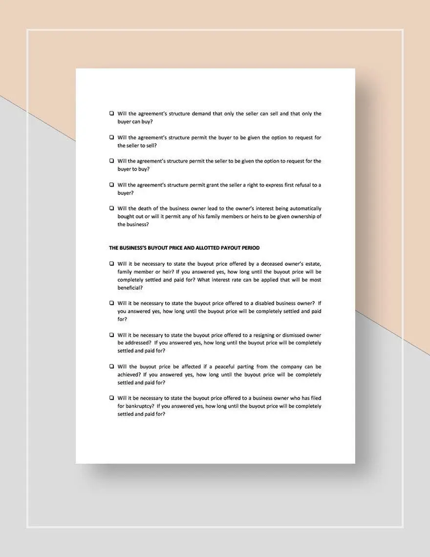 Checklist Sale of a Business / Critical What if Template