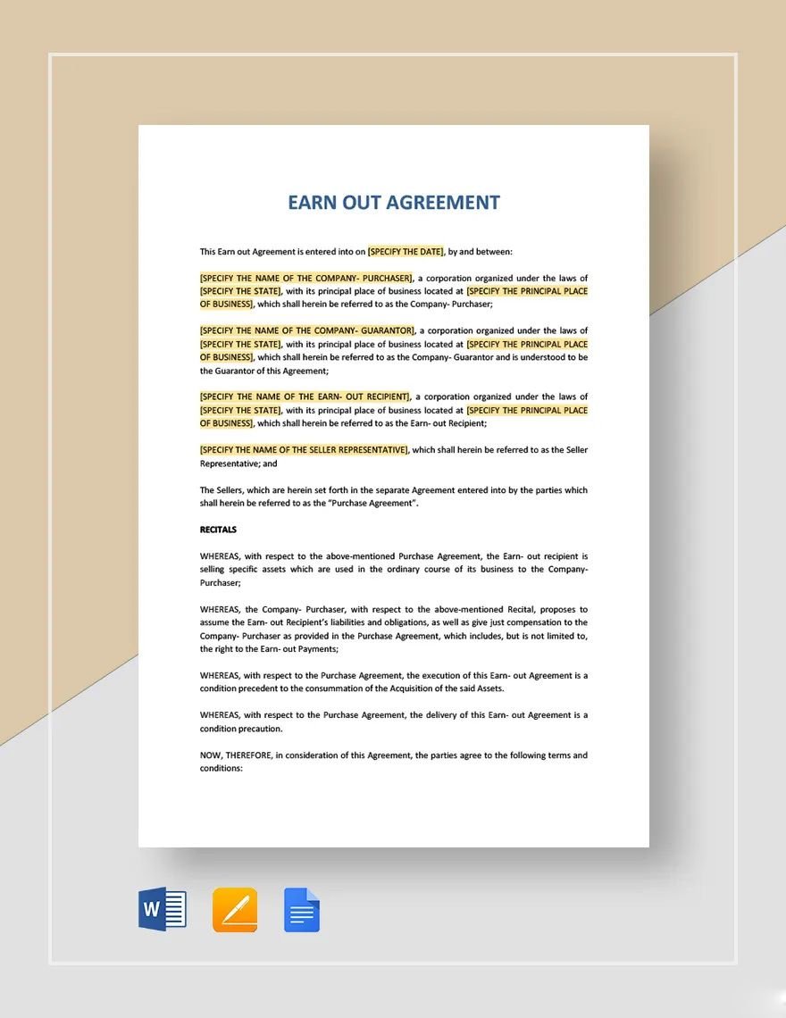 Earnout Clauses Agreement Template in Word, Google Docs, Apple Pages