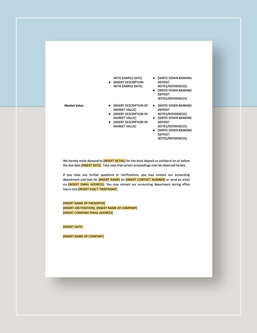 Installment Note Bank Deposit as Collateral Template
