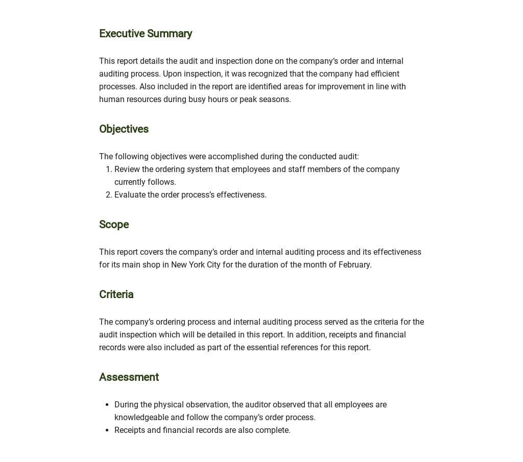 Simple Internal Audit Report Template PDF Word (DOC) Apple (MAC