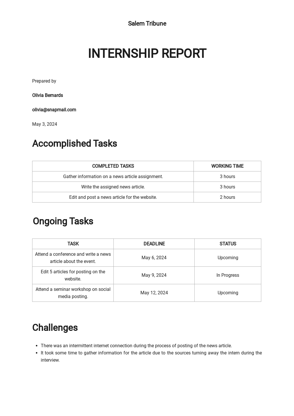 Internship Template For Employers