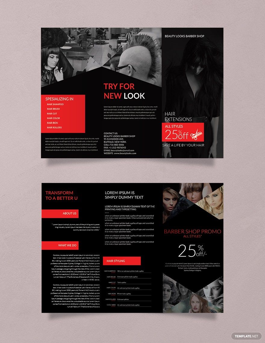 Barbershop A3 Tri-Fold Brochure Template in Word, Illustrator, PSD, Apple Pages, Publisher
