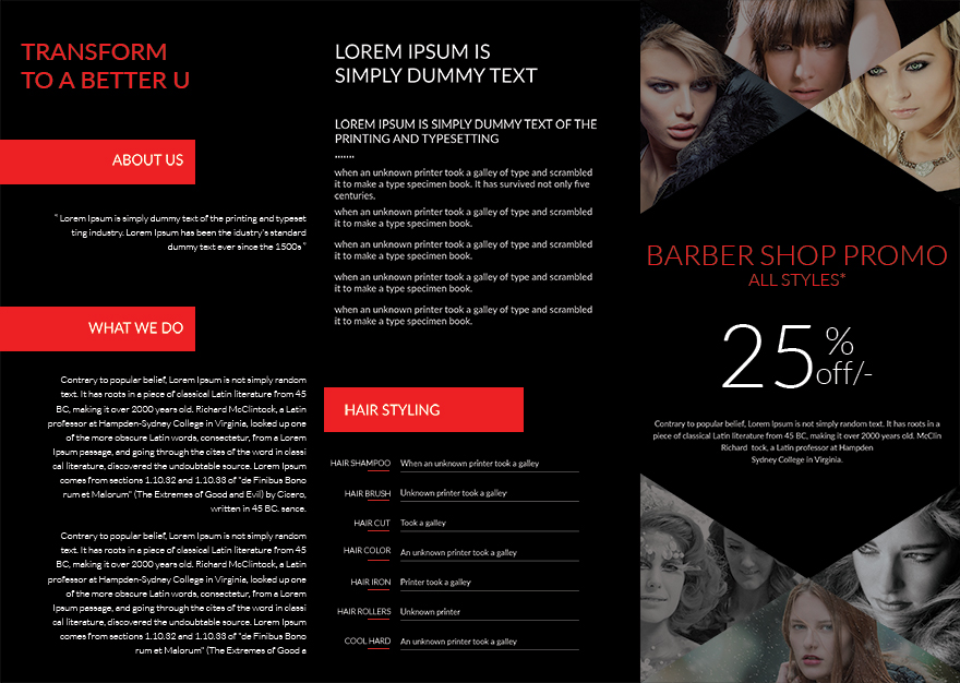 Barbershop A3 Tri-Fold Brochure Template