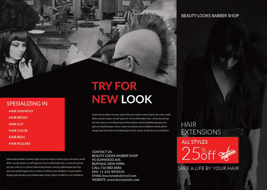 Barbershop A3 Tri-Fold Brochure Template