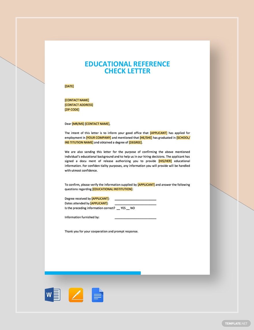 Free Sample Educational Reference Check Letter Template