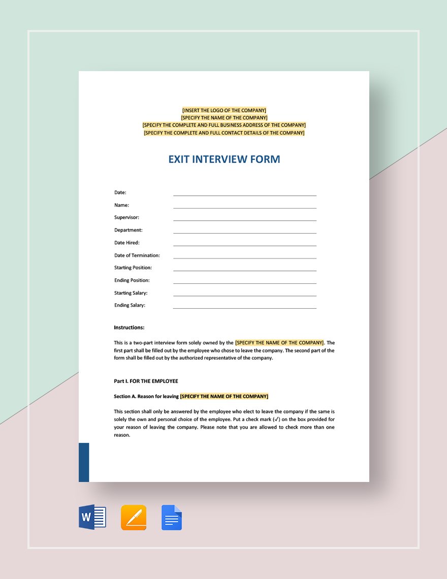 Interview Questionnaire Template Google Docs Word Apple Pages