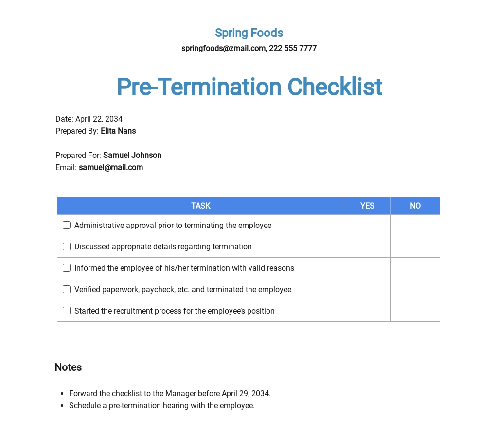 Sample Employee Checklist Template - Google Docs, Word, Apple Pages ...