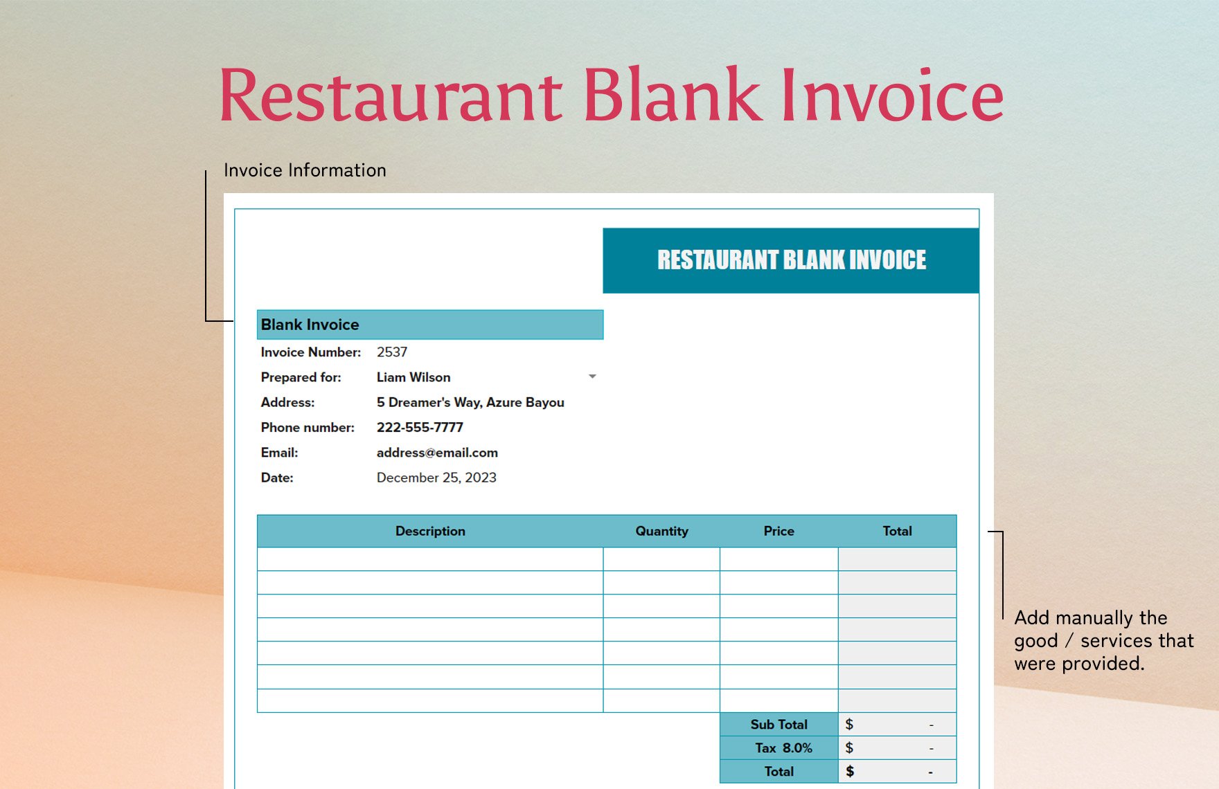 Restaurant Blank Invoice Template