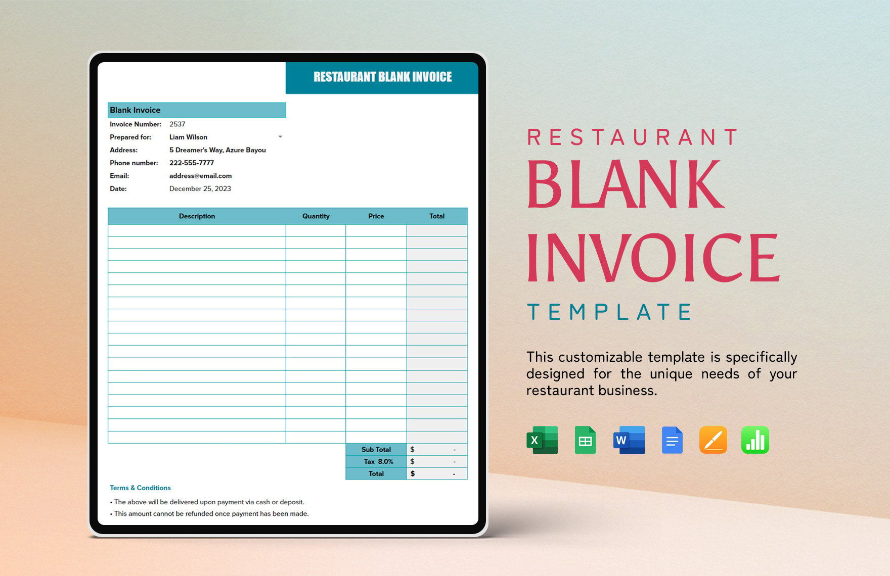 Restaurant Blank Invoice Template
