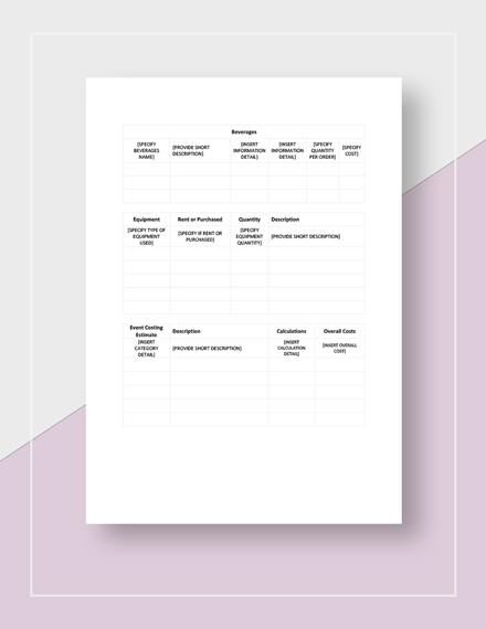 Catering Event Worksheet Template