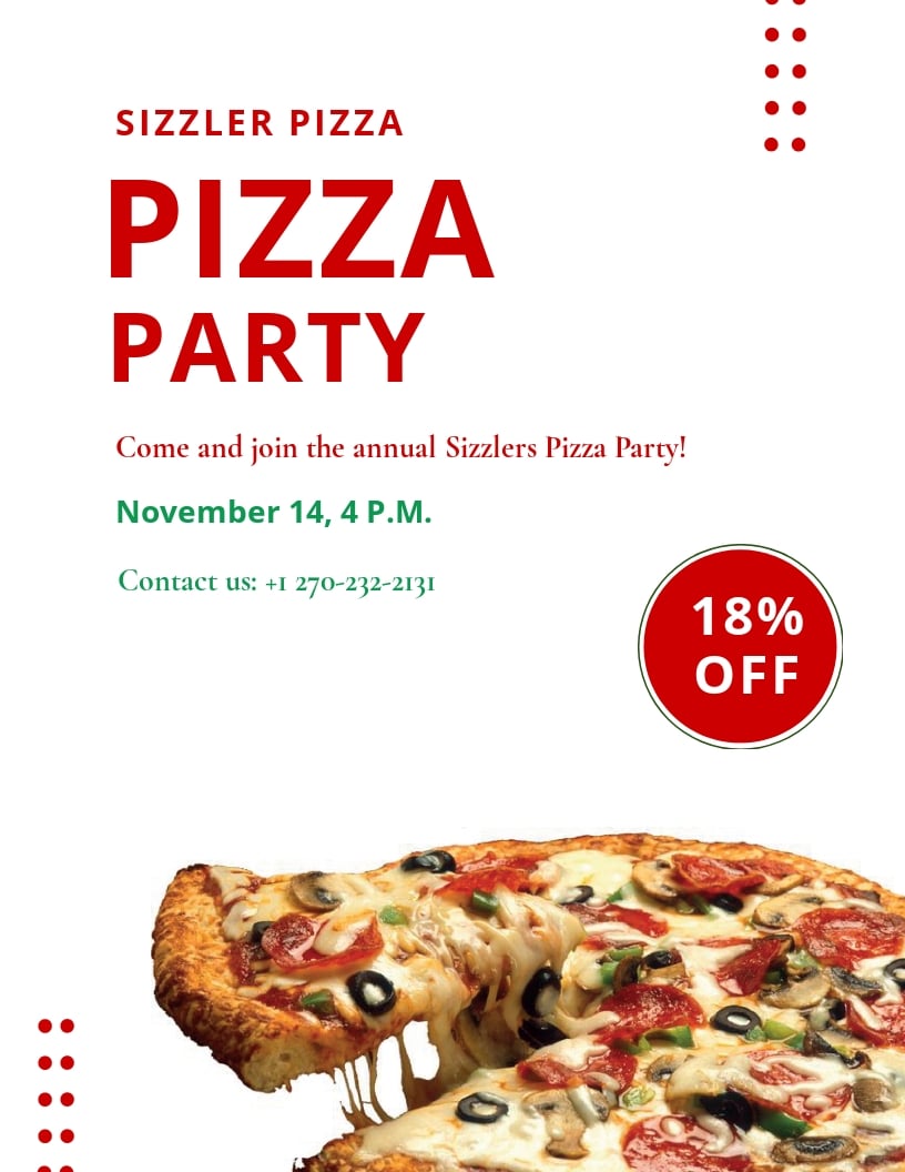 Elegant Pizza Party Flyer Template [Free PDF] Word (DOC) PSD