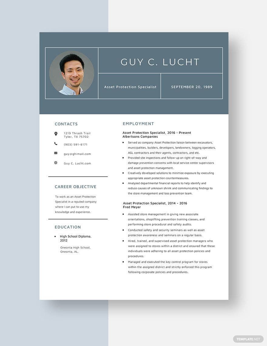 Asset Protection Specialist Resume