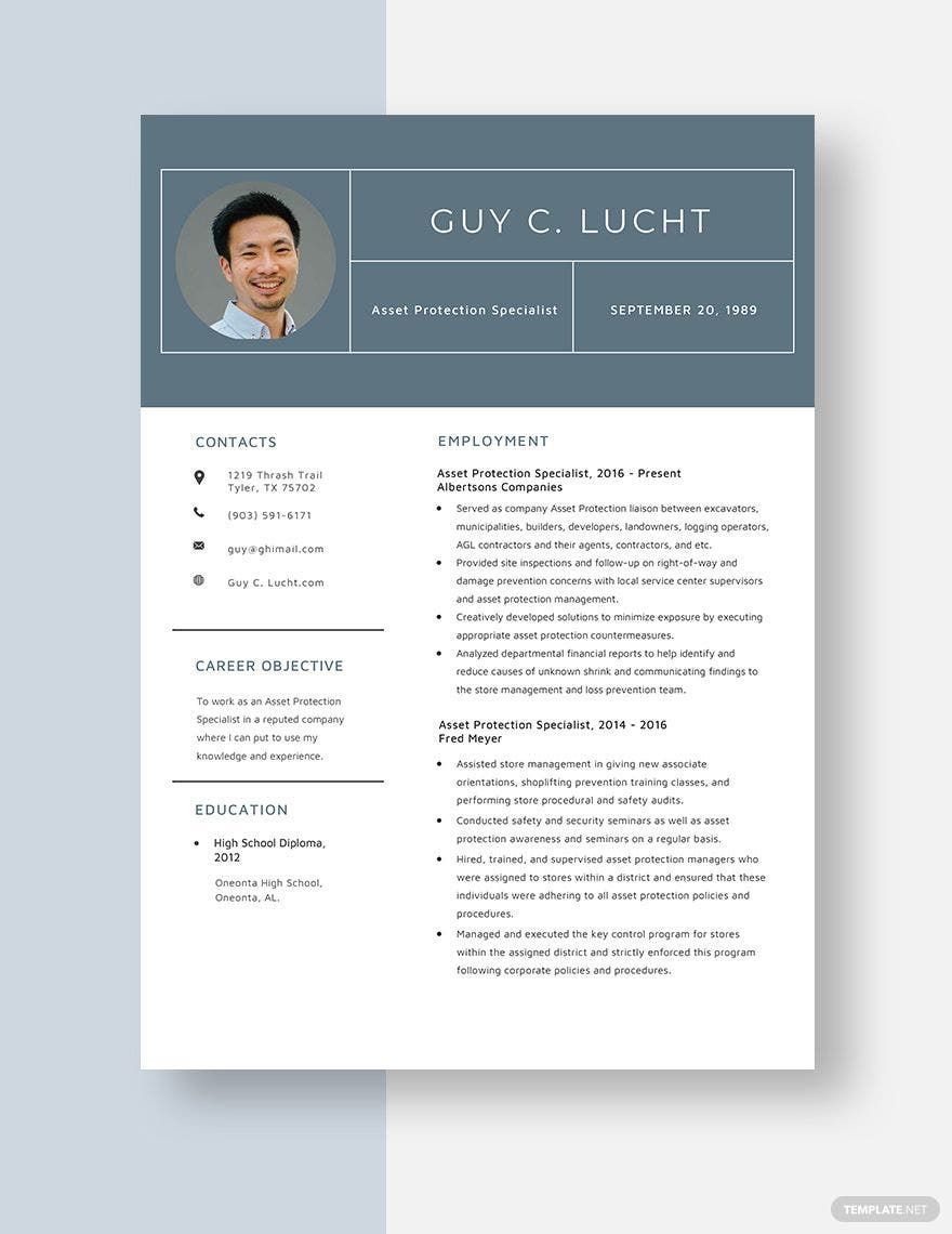 Asset Protection Specialist Resume in Word, Pages - Download | Template.net