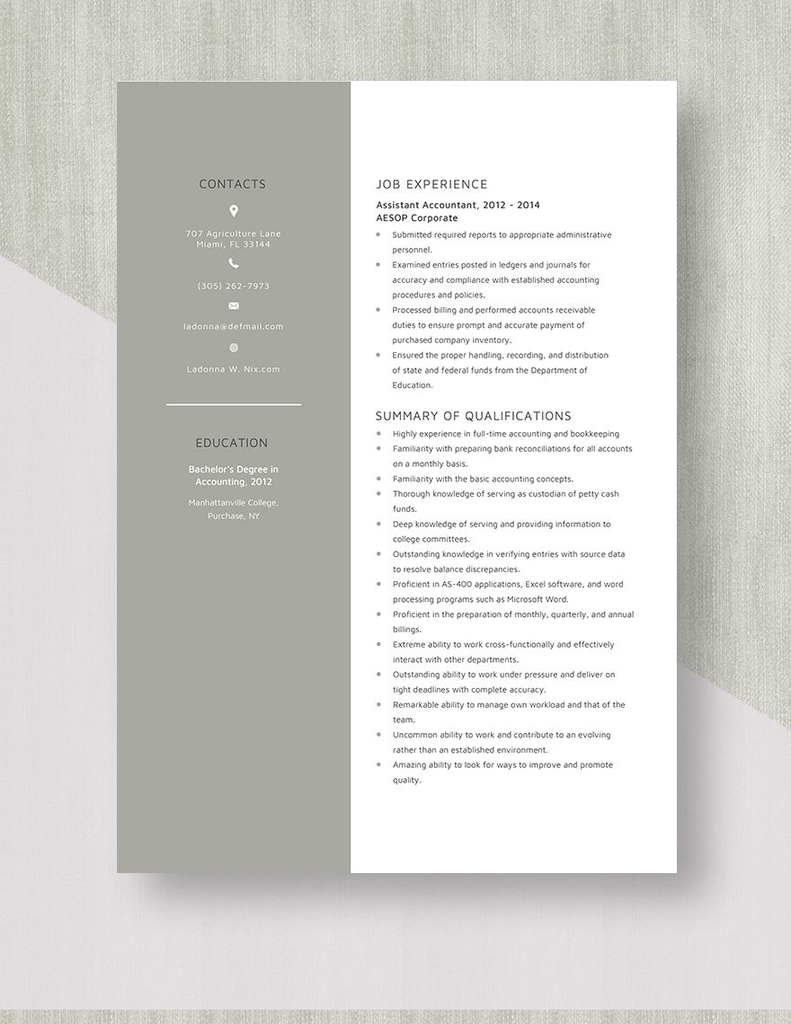 Assistant Accountant Resume Template