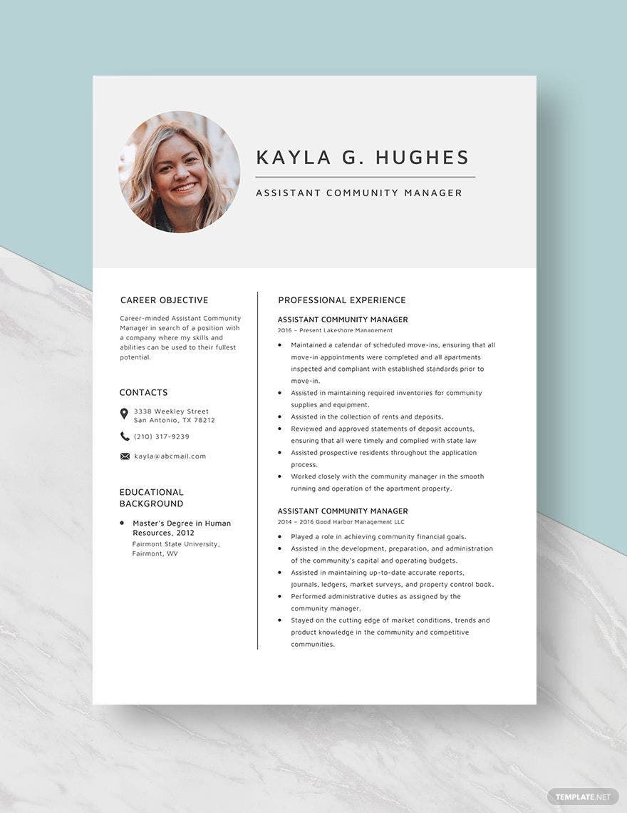 Assistant Community Manager Resume Template