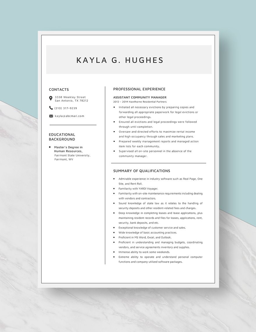 Assistant Community Manager Resume