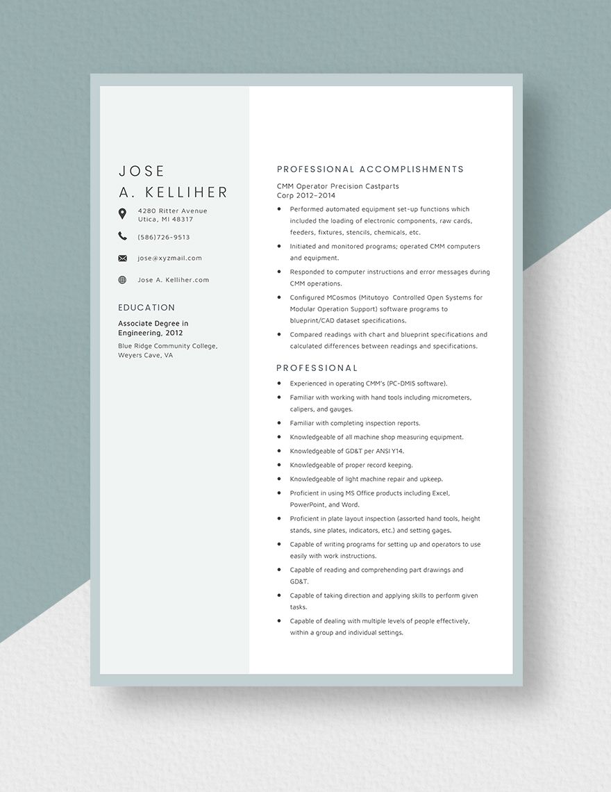 CMM Operator Resume in Word Pages Download Template net