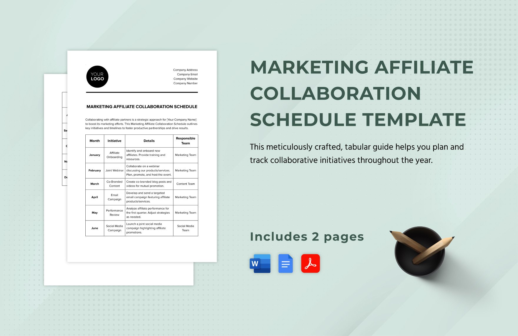 Marketing Affiliate Collaboration Schedule Template in Word, Google Docs, PDF