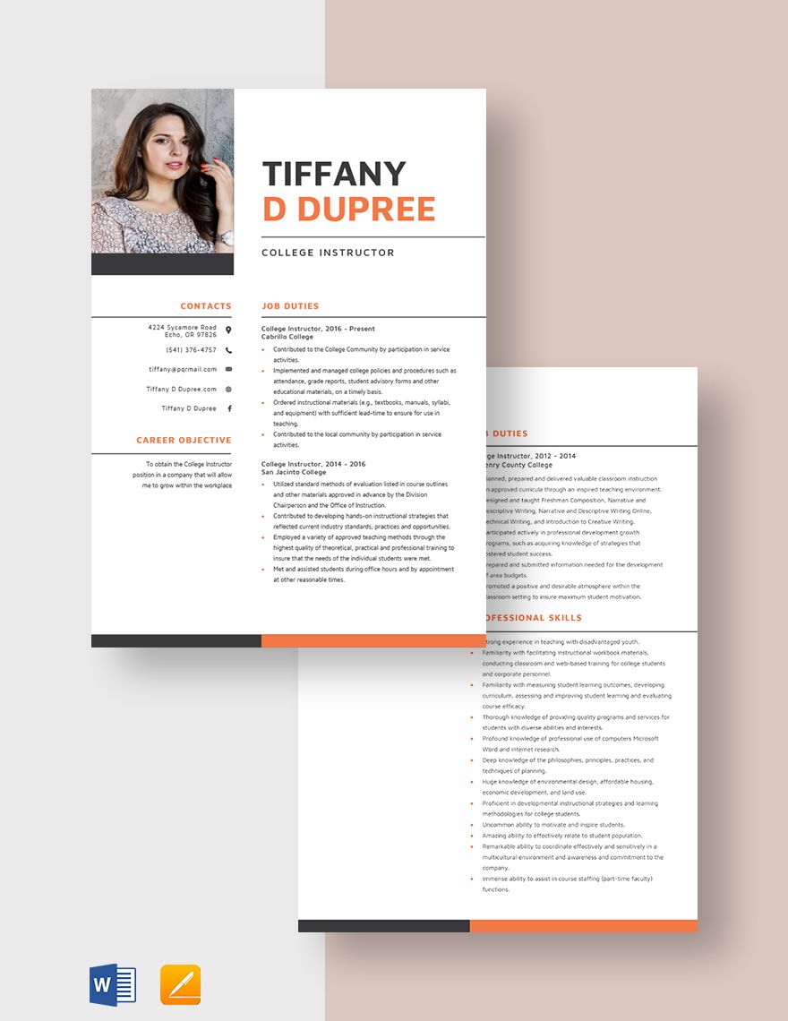 College Instructor Resume Template