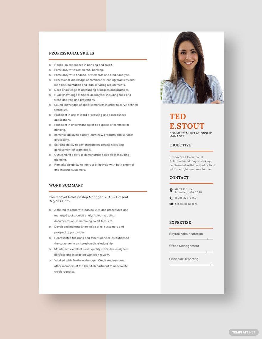 Commercial Relationship Manager Resume Template