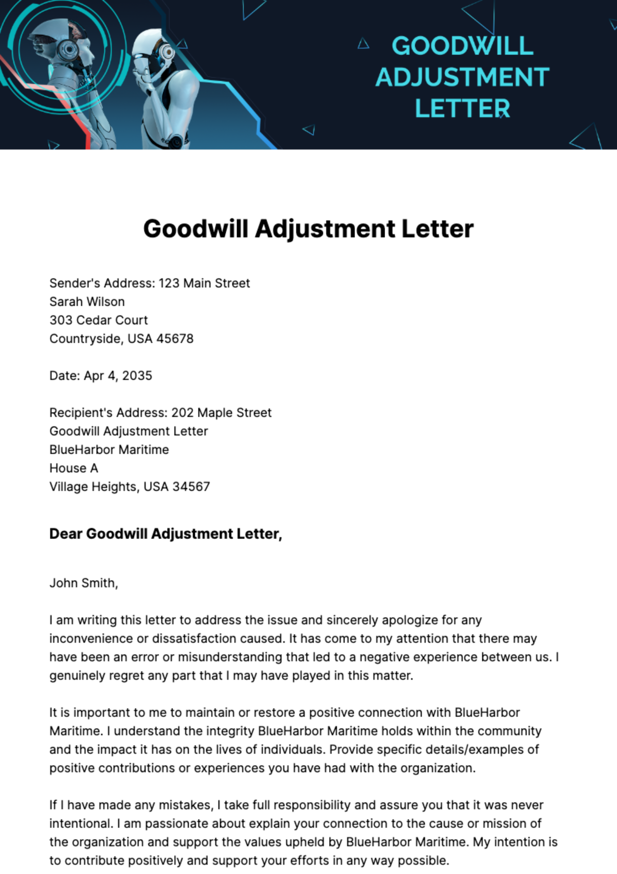 Free Goodwill Adjustment Letter Template